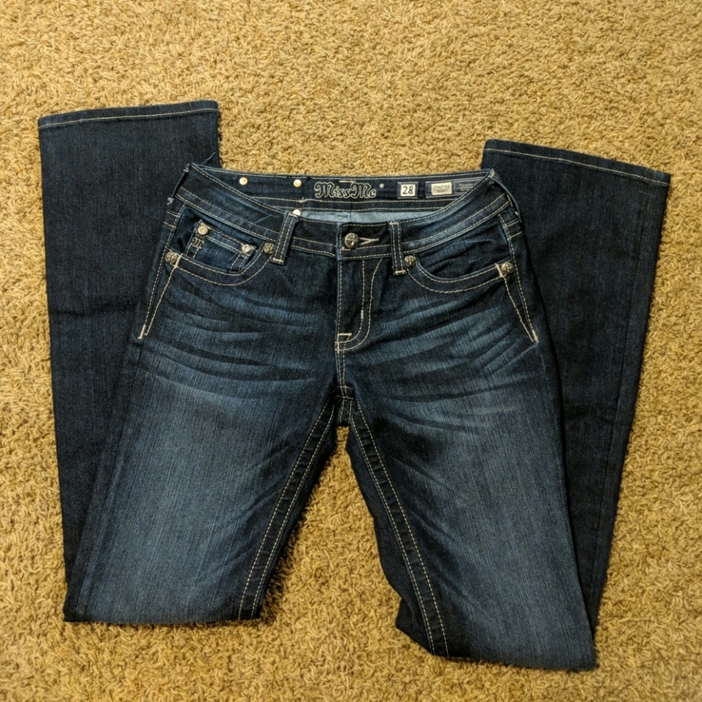 Women's MISS ME bootcut distressed denim dark jean - Picture 2 of 4